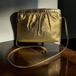 DAME By David Mehler 80’s Metallic Gold Clutch Handbag Chain Shoulder Strap